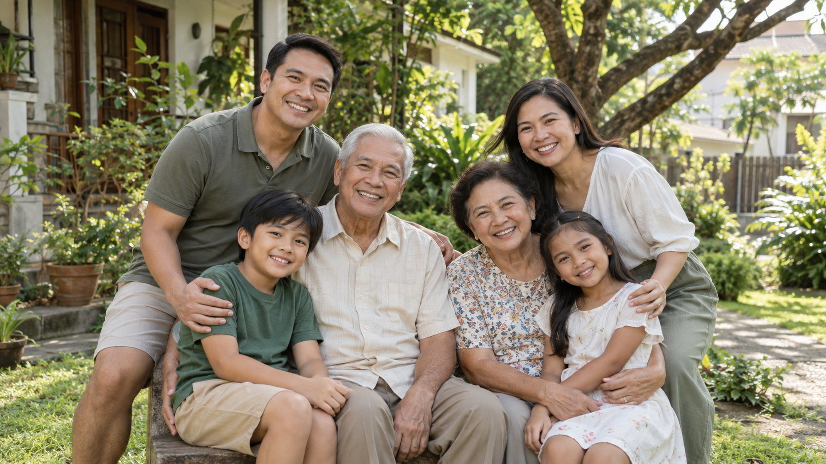 Illustrative multigenerational family enjoying time together outdoors